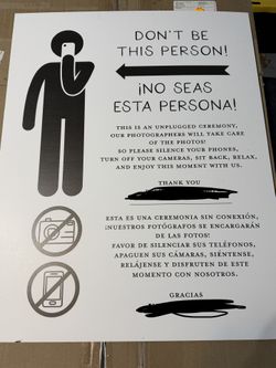 Bi-Lingual Unplugged Wedding Ceremony Sign