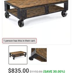 Distressed Rolling Coffee Table 