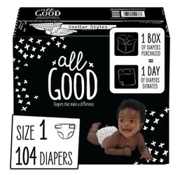 All Good Absorbent and Hypoallergenic Diapers, Size 1, 104 Ct