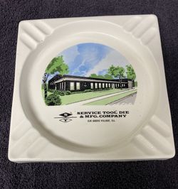 VINTAGE MID CENTURY 8” SQUARE CERAMIC ASHTRAY-WITH LOGO