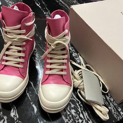 Rick Owens: Pink Leather High Sneakers