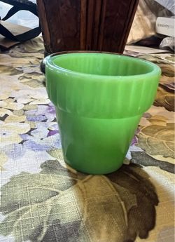 Vintage Green American Glass Planter / Toothpick Holder / Vanity Cup