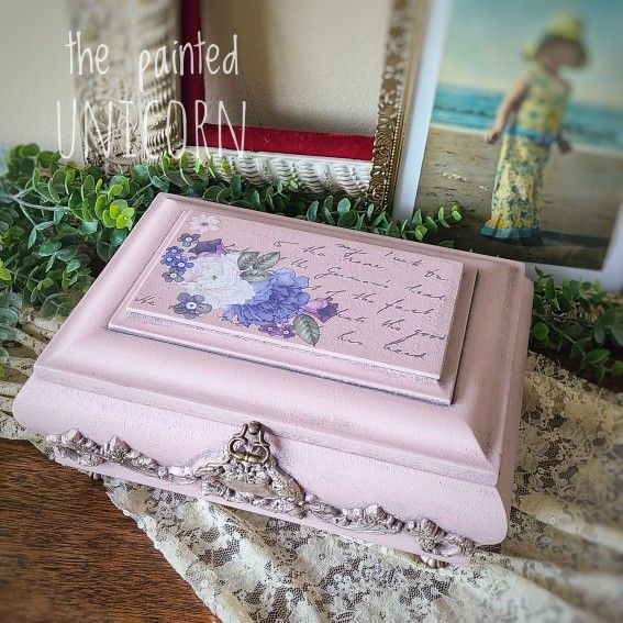 Large Refinished Pink Floral Jewelry Box