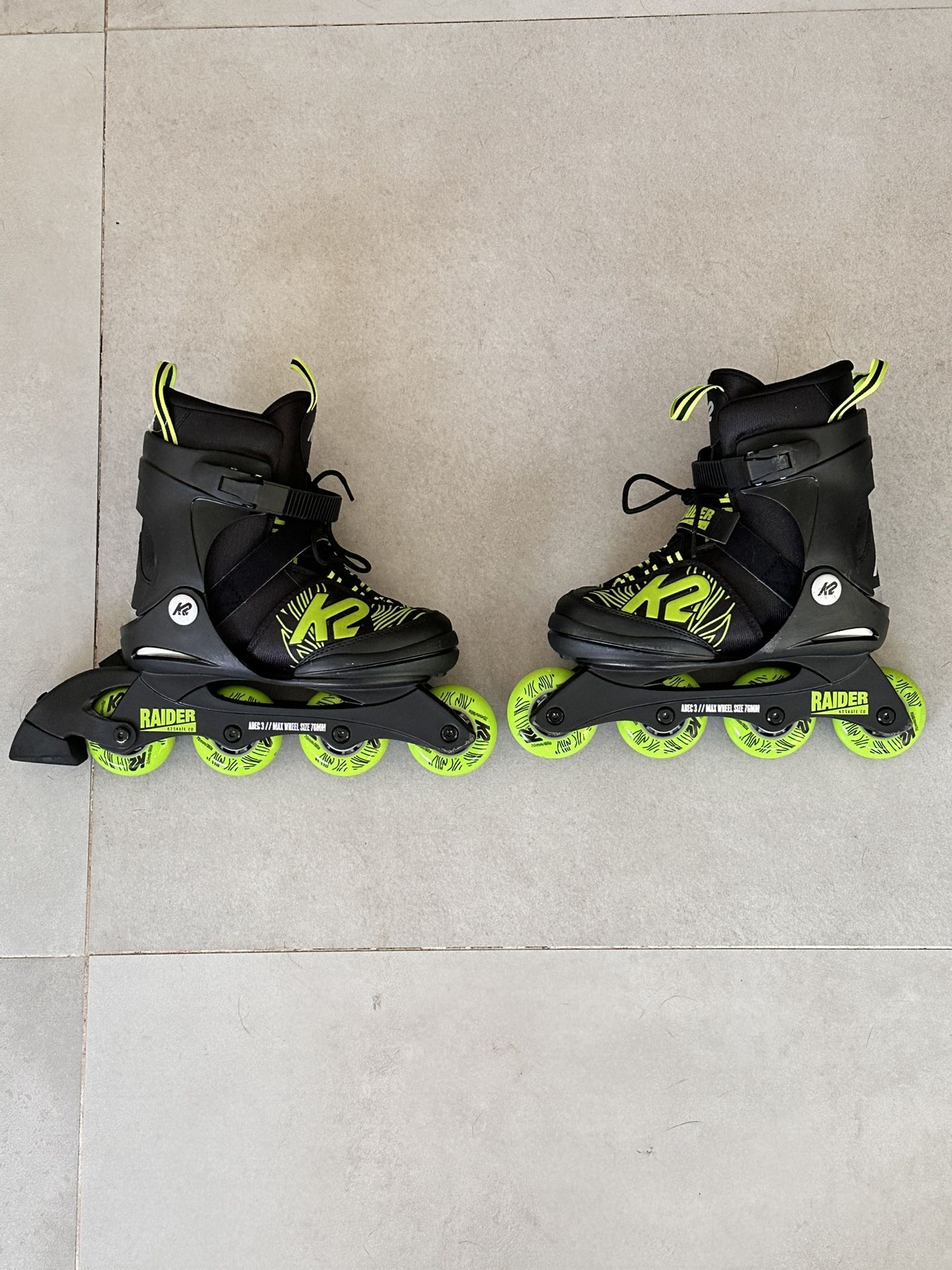 K2 Raider Skates Size 4 8 (Lime Boys)