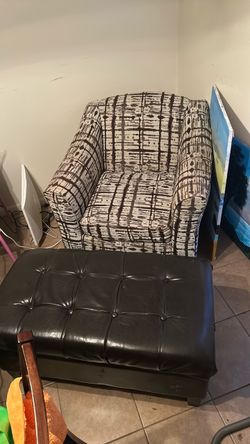 Accent Chair with Black Tufted Ottoman