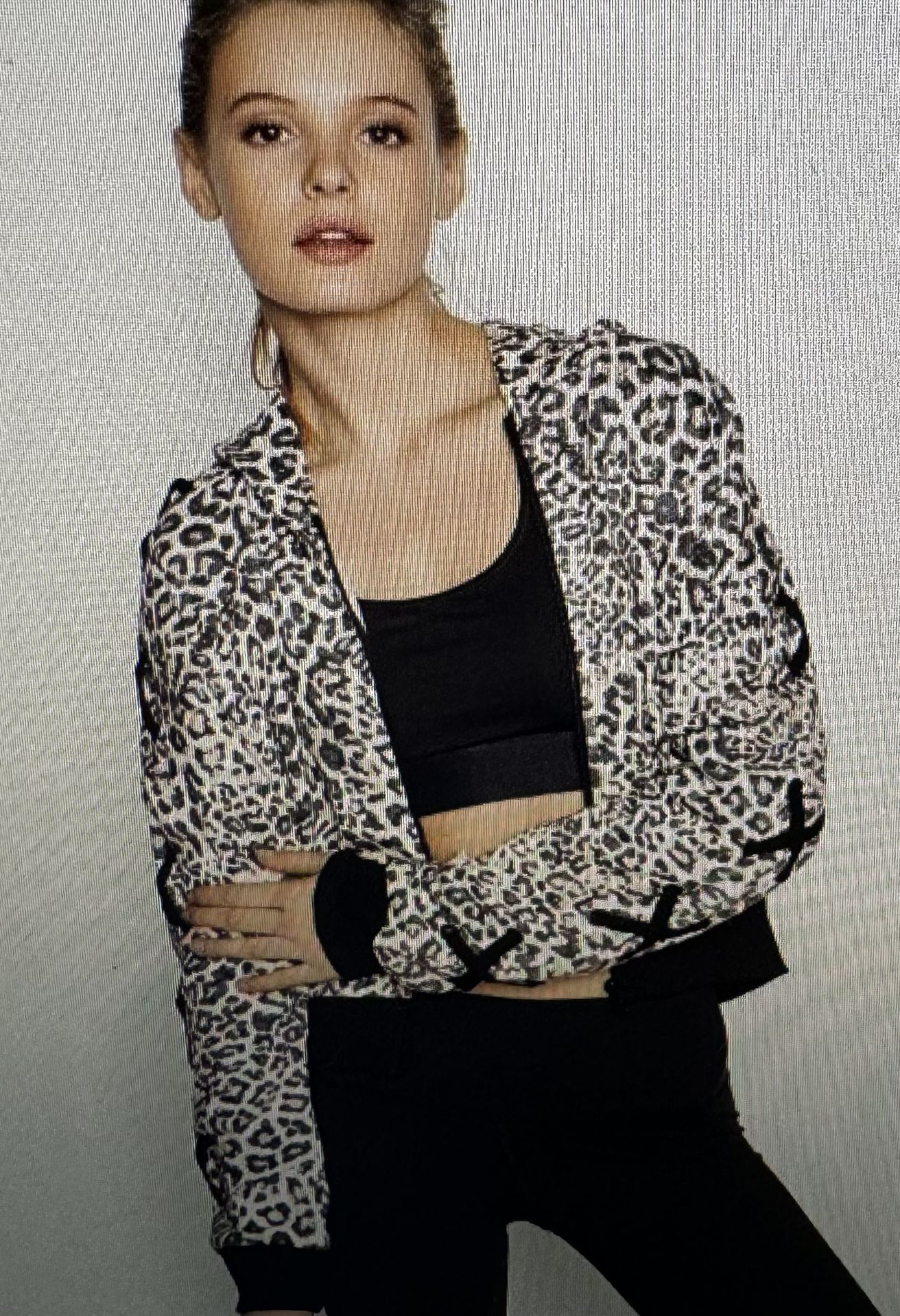 Victoria’s Sport Leopard Print Full Zip Lace Up Sleeves Hoodie Sweatshirt, size M