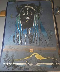 Indian Warrior vintage silk screened print by Earl Newman 22"x 31" in good condition