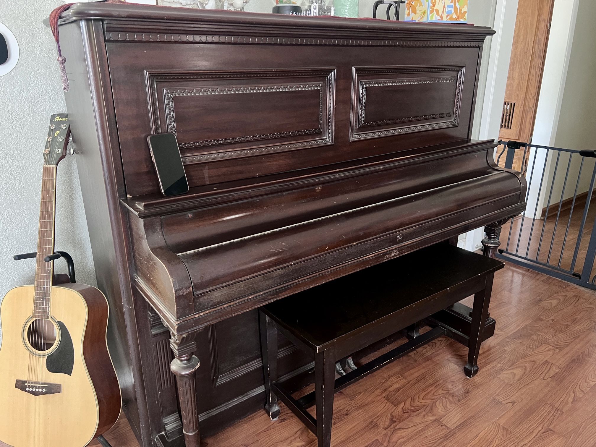 Gorgeous Antique 1890 Ivers & Pond Upright Piano & Antique Bench by Tonk Mfg Co. in Chicago