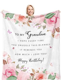 To My Grandma Happy Birthday Floral Throw Blanket