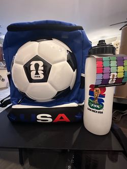 FIFA Backpack Front Pocket Zip Padded USA Soccer + Bottle!