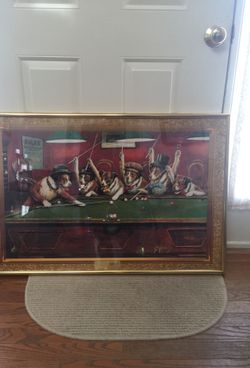 Dogs Playing Pool Art Print 24 1/2”x36 1/2”.