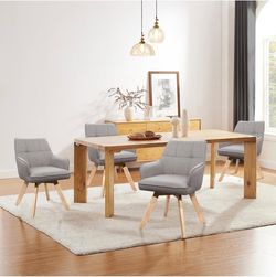 Modern Dining Chair Set of 4 -Fabric Upholstered 180° Swivel Accent Chair  with Solid Wood Legs, Gray (CC125)