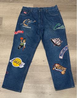 Vintage Y2K UNK NBA Team Patch Jeans Mens 38x33 Wizards Lakers Celtics Rare