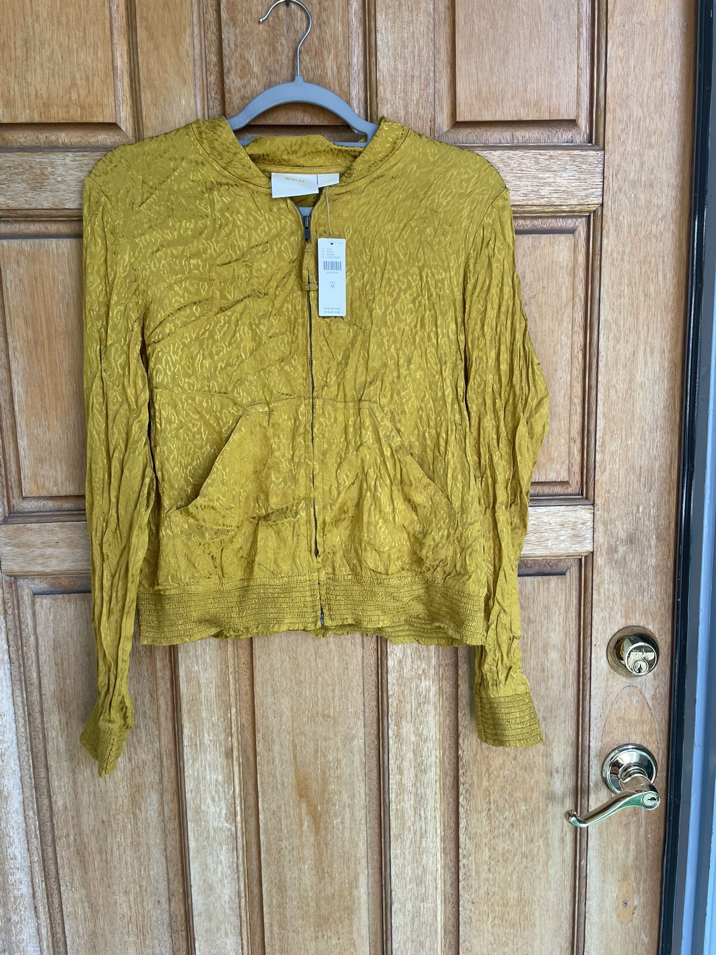 ANTHROPOLOGIE Maeve Satin Bomber Jacket Light Weight M 120 Yellow Green