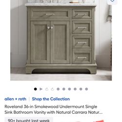 allen + roth | Shop the Collection Roveland 36-in Smokewood Undermount Single Sink Bathroom Vanity with Natural Carrara Natur..