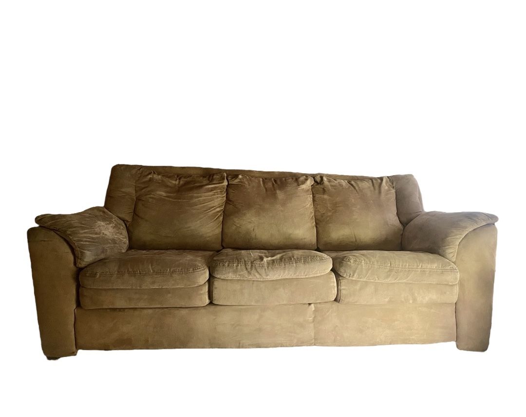 Tan Suede Queens Sized Sofa Bed