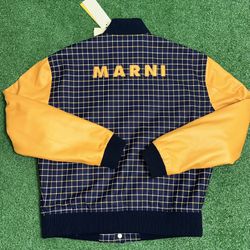 Marni plaid Leather Varsity Jacket 