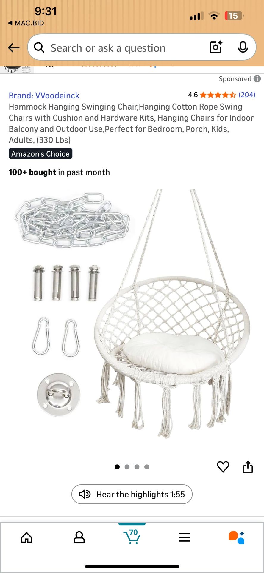 Hammock Hanging Swinging Chair