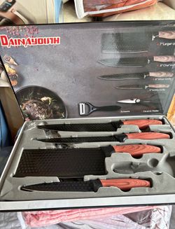 6 Pieces Black Non Stick Coated Stainless Stainless Blade Kitchen Knives Sets