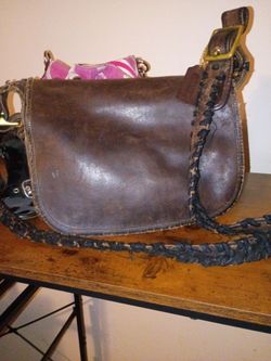 Brown Leather Saddle Bag with Braided Strap