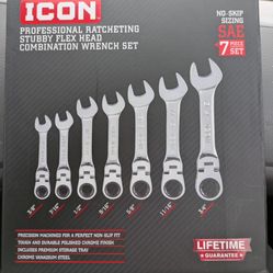 Icon Professional Ratcheting Stubby Flex Head Combination Wrench Set
