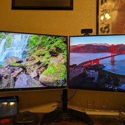 Pair of 27" 4K LG IPS LED FreeSync Monitors and Stand