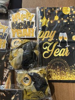 Happy New Year Party Banner, Balloons, Cards, etc…