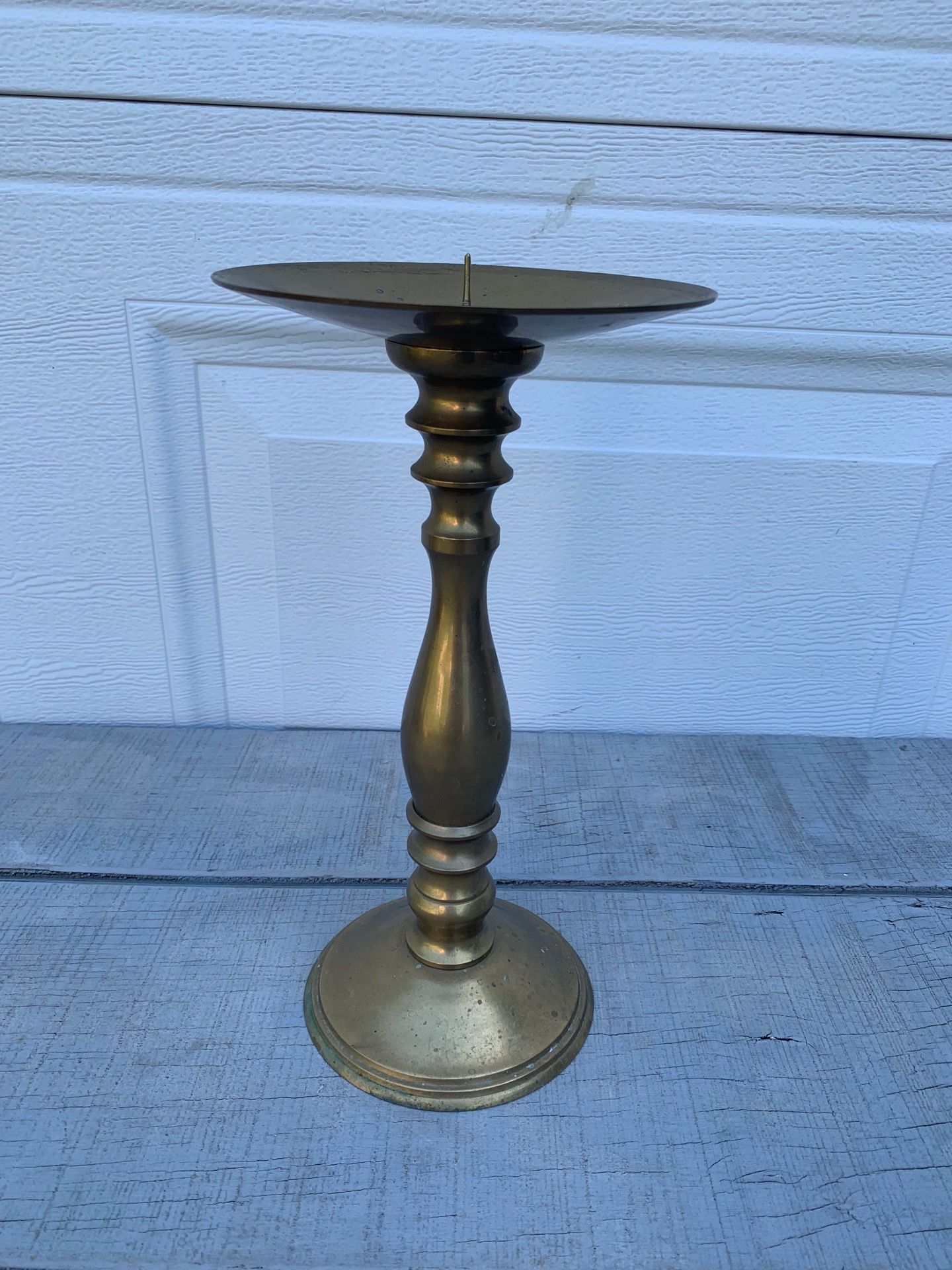 Vintage Mid Century Solid Brass Pedestal Pillar Candle Holder 12” Tall Rustic