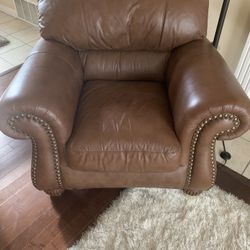 Genuine Leather Chair And Ottoman