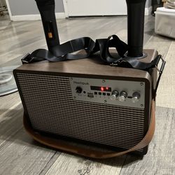Portable Karaoke Machine,Retro Wooden Karaoke Machine for Adults and Kids with Two Bluetooth Wireless Microphones,PA System Singing Karaoke Speaker fo