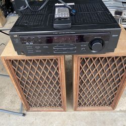 Speaker And Receiver Vintage Speakers  Receiver JVC Receiver Music System And Pioneer Speakers With Remote And Bluetooth Adapter MAKE AN OFFER!