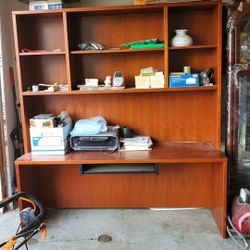 Desk with Hutch and Two Filing Cabinets 