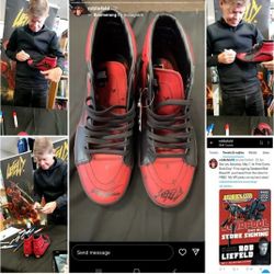 Rob Liefeld Autographed New Van's Sk8-Hi Marvel Deadpool Shoes Men's Sz 9 Women Sz 10.5