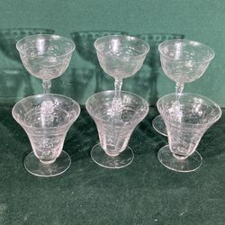 Vintage Etched Glasses 3 Large And 3 Small