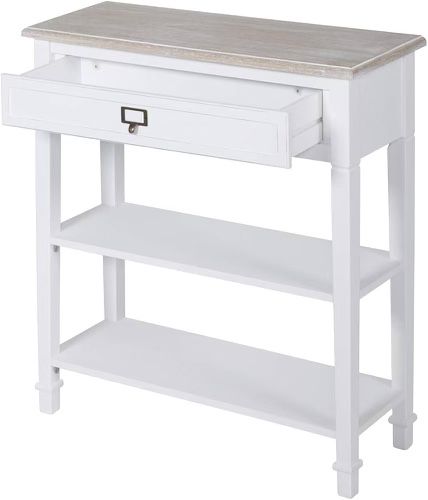 Wood Console Table for Entryway with Drawer and Storage Shelf Entryway Table Living Room, White