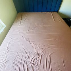 Full Size Bed , With  Royal Blue Velvet Headboard With Mattress For Sale.