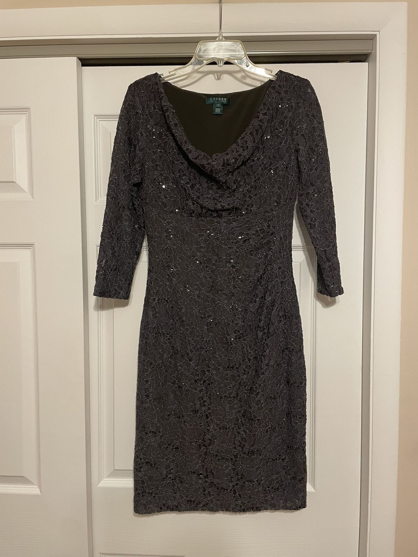 Lauren Ralph Lauren Gray Floral Lace Sequined Dress - Size 8