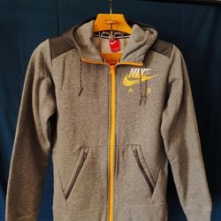 Nike Air Hoodie Men's Small Gray Yellow Full Zip Sweatshirt

