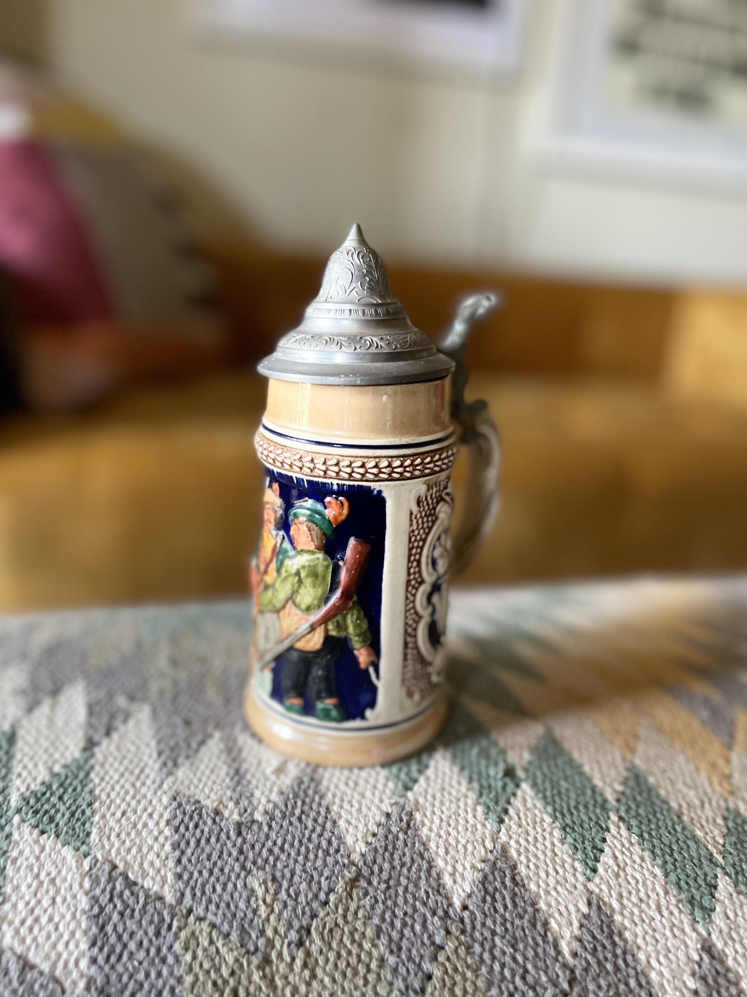 Vintage German Lidded Beer Stein Friends Germany Tankard Mug Pewter Numbered 