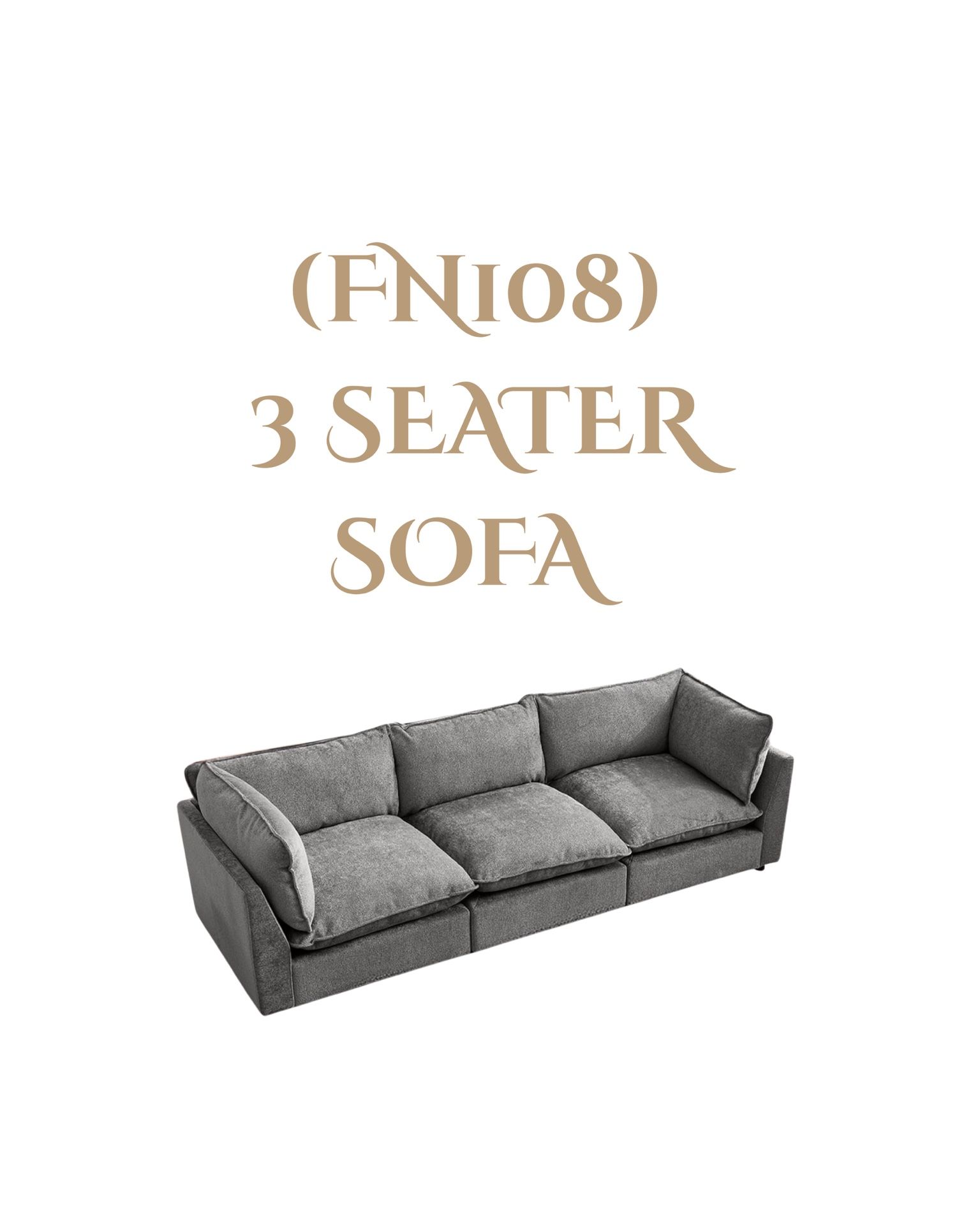 Oversized Modular Sectional Sofa, Chenille Cloud Couch Deep Seat, 3-Seater Modular Sofa Couch for Living Room, Dark Grey  (FN108)