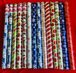 Lot 14 PREMIUM FOIL GIFT WRAP PAPER CHRISTMAS 100 SQ FT ROLL ‼️ 5 NEW ‼️ 9 OPENED & USED Some ‼️ Made In USA ‼️ BIN Included ‼️