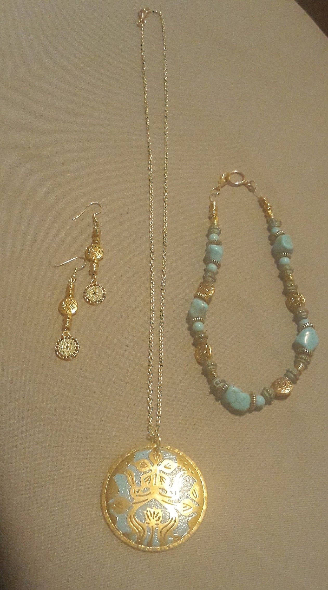 Handmade Gold & Turquoise 3 Piece Matching Jewelry Set!!!