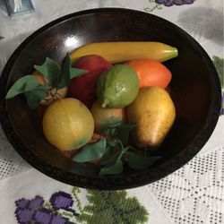 Fake Fruite Round Wood Bowl