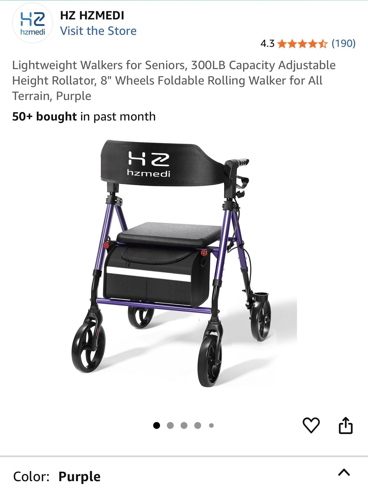 Brand New HZ Hzmedi Portable Rollator - Purple