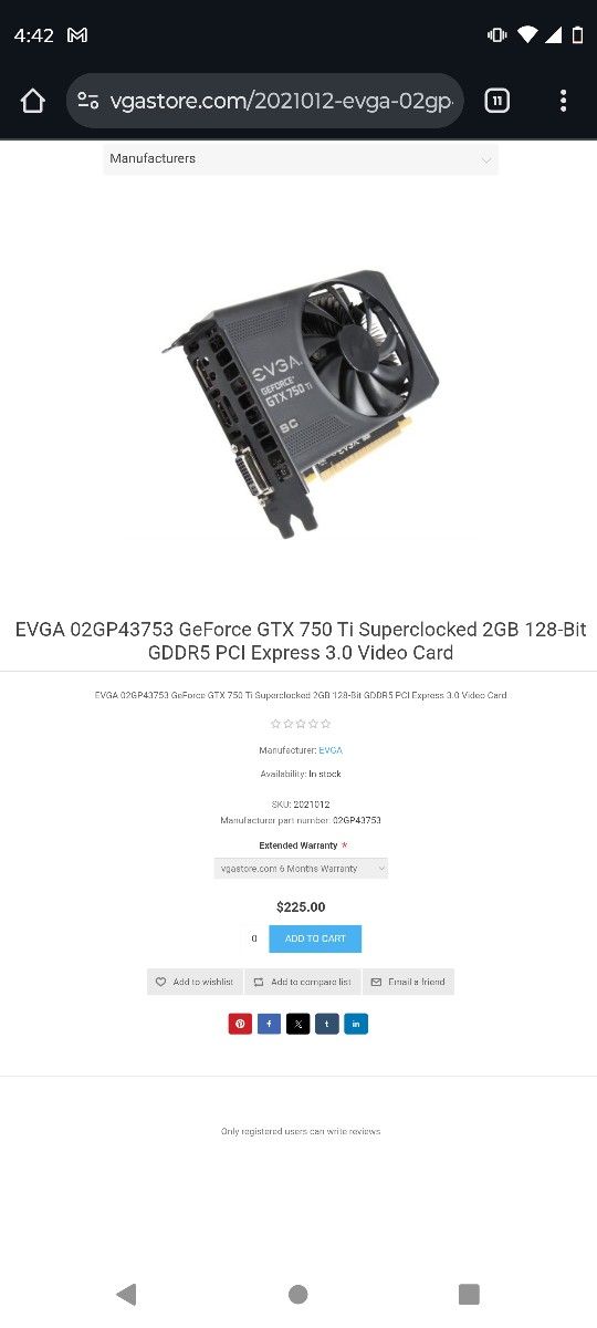Graphic Card. EVGA 750 TI 