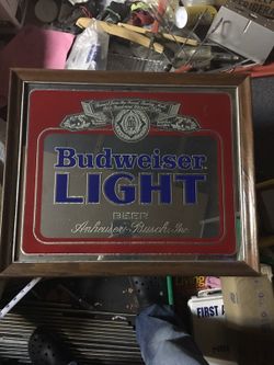 Man cave garage Budweiser mirror sign. $25. Pick up only Lowell Massachusetts