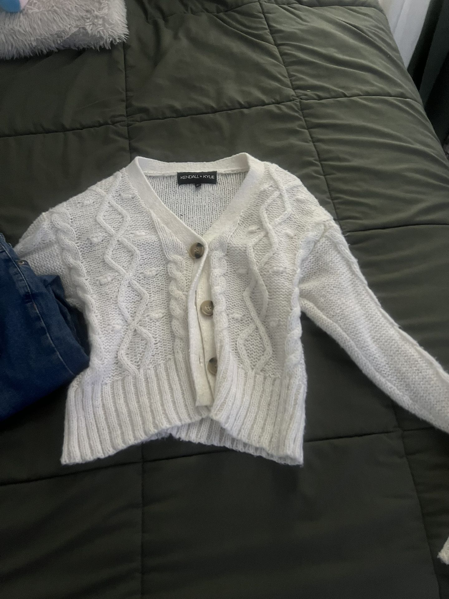 White Cardigan Kendall + Kylie