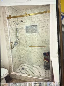 Glass Shower Door ( No Edge) Gold / Black/ Silver