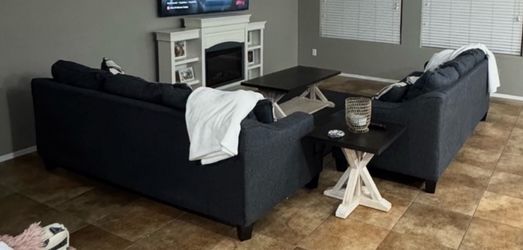 2 sofas and end table and coffee table