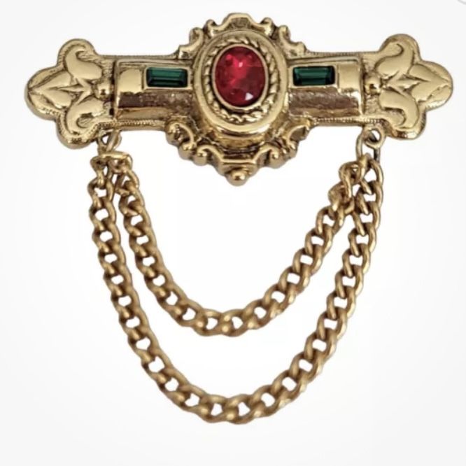 1928 Brand Fleur De Lis Dangle Brooch Rhinestones